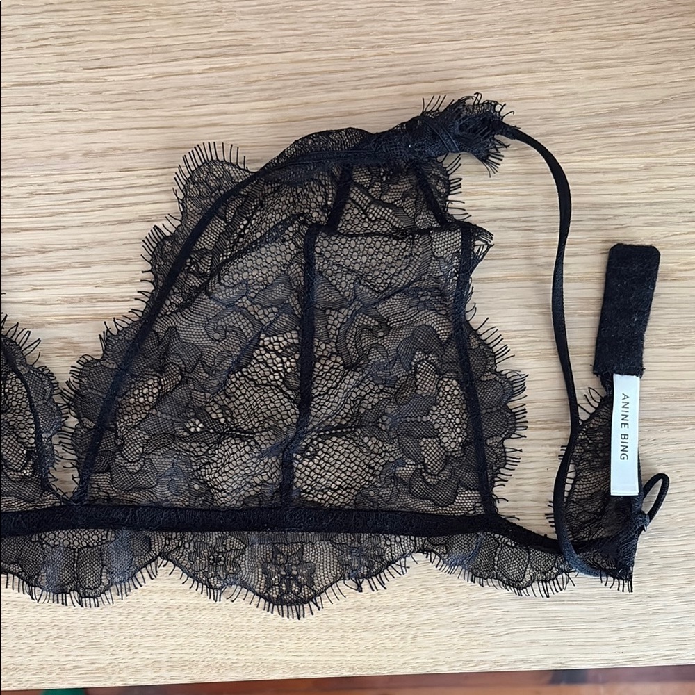 Anine Bing Black Lace Bra with Eyelash Trim